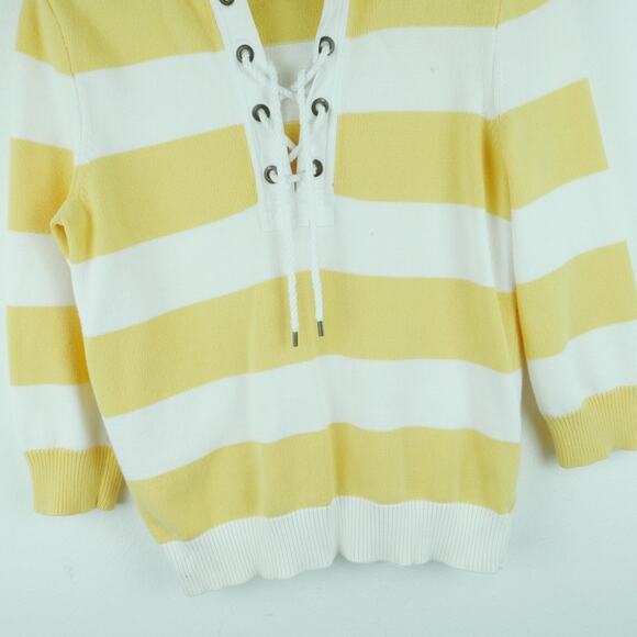 Ralph Lauren Medium Sweater Nautical Stripe Hooded Butter Yellow Preppy Coastal - Picture 8 of 10